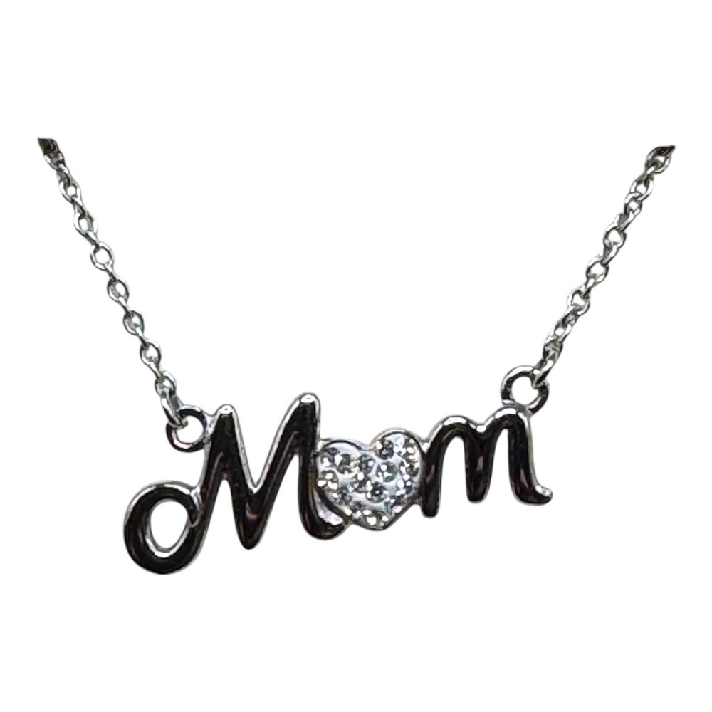 Silver 'Mom' Necklace with Heart
